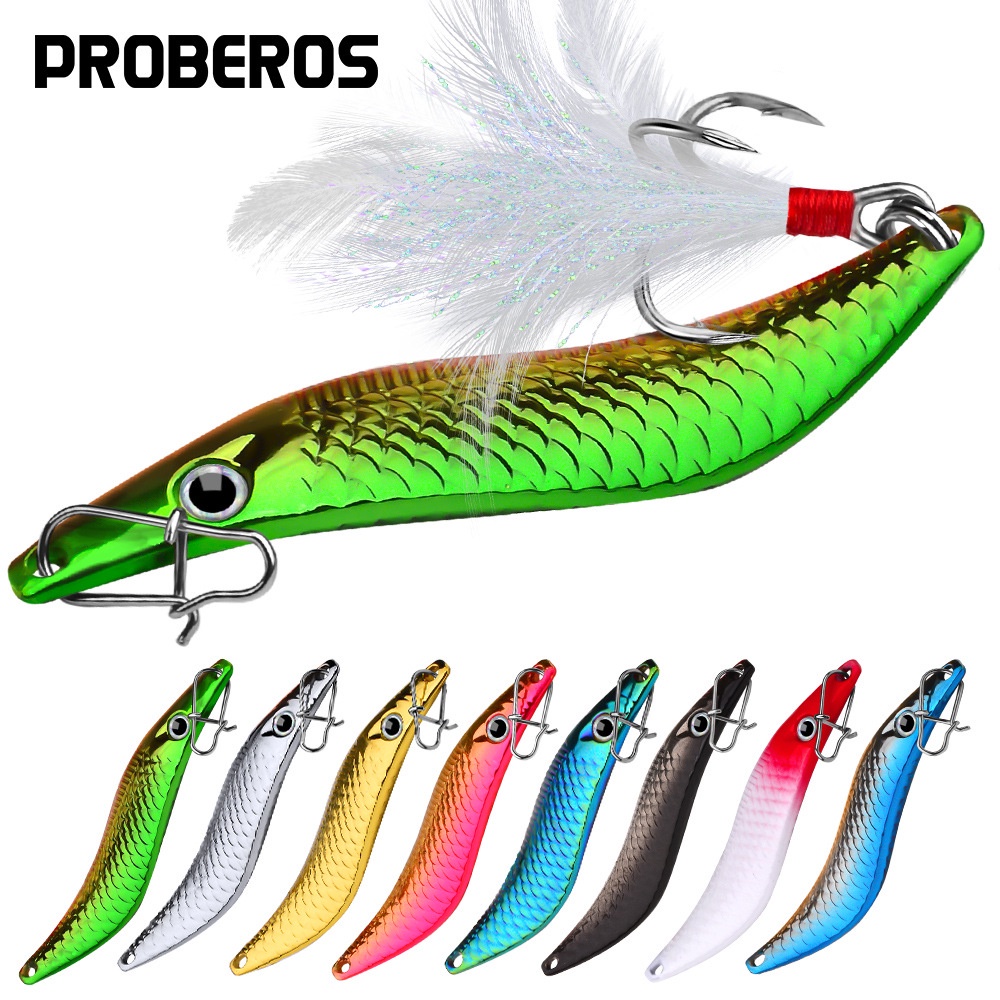 PROBEROS Umpan Pancing Lure Spoon Bentuk S Hook Berbulu 7G/10G/14G/20G Lure Casting Ultralight MJ112