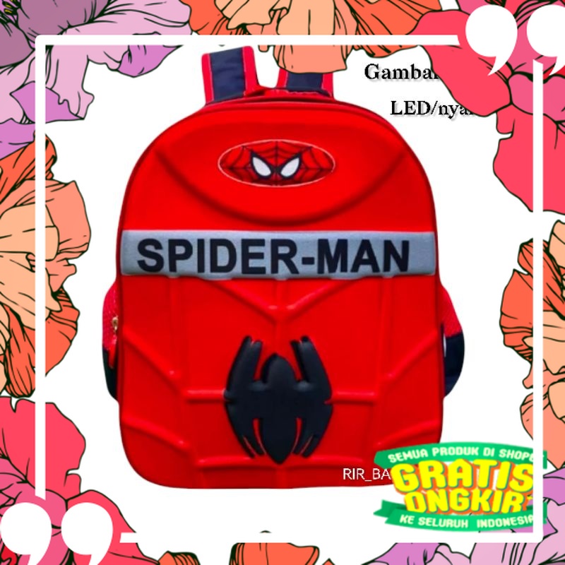 Tas sekolah anak spuderman TK LED/Tas ransel sekolah anak TK LED/Tas anak karakter Spiderman TK/Tas 