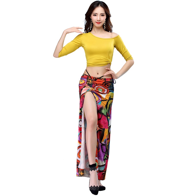 Dance New Belly dance Sexy Modal Training Dress Long Dress Set (Top+Long Dress)