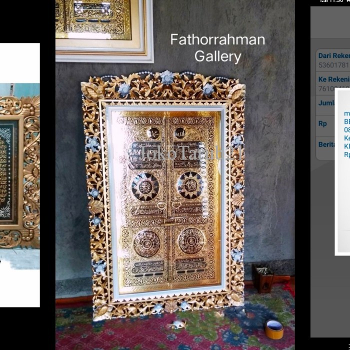 new kaligrafi pintu Ka'bah ukiran kayu jati UK 85x145cm murah