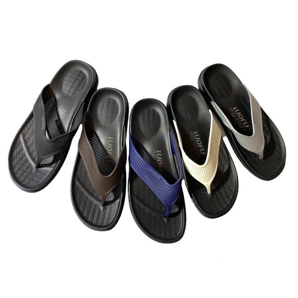 (Gratis Ongkir) LUOFU Sendal Jepit Jelly Karet Eva Pria Tatak Hitam E6175 [H01]