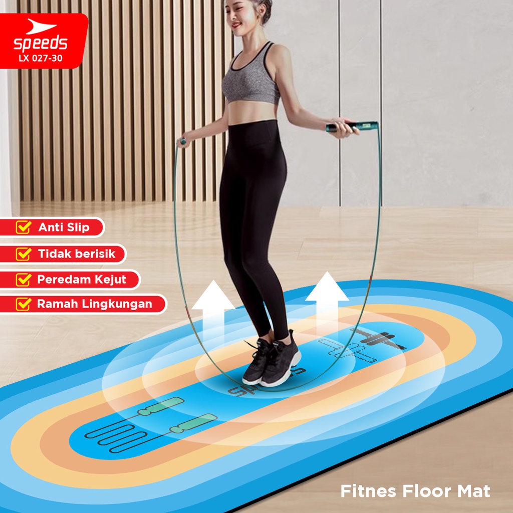 SPEEDS Matras Fitness Alas Yoga Mat Ab Wheel Ab Roller Latihan Fitness Mat Anti Slip Blue LX 027-30