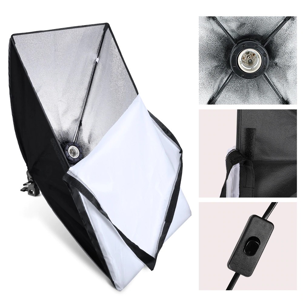 PAKET SET SOFTBOX 50x70cm + Light Stand + Lampu Bohlam LED Studio Soket Payung 50 x 70 cm Lighting