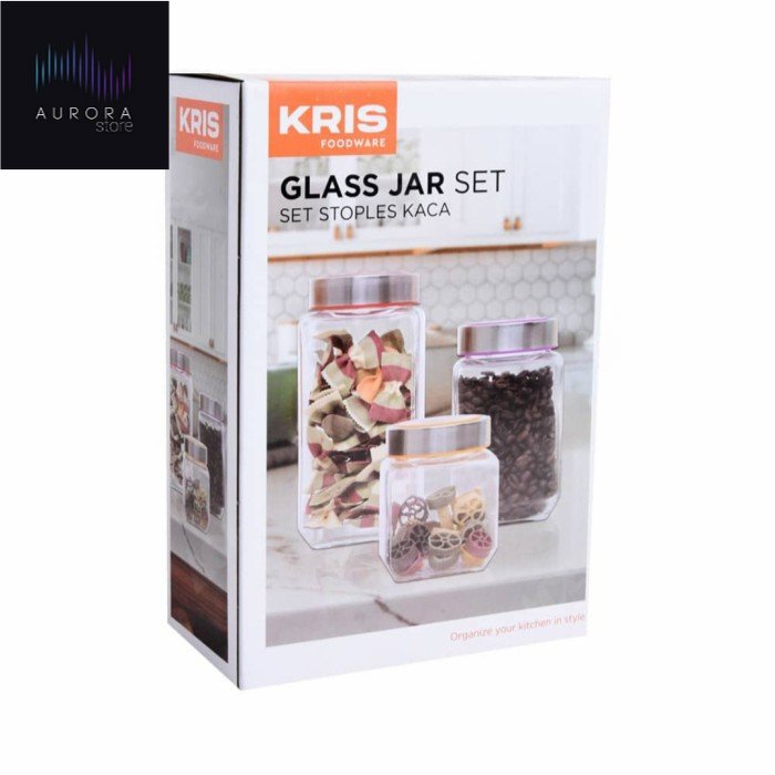Krishome set 3 pcs toples kaca tutup berwarna