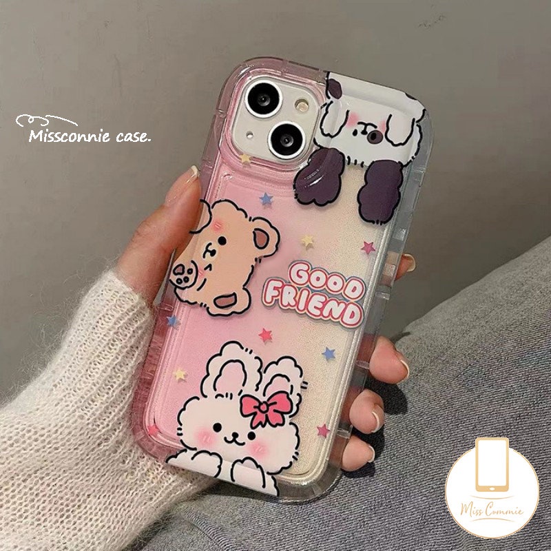 IPHONE Case Kompatibel Untuk Iphone11 14 13 12 Pro MAX 8Plus XR 7Plus 6 6S Plus X XS MAX Kartun Kelinci Lucu Beruang Teman Baik Lembut TPU Airbag Shockproof Silicon Clear Phone Cover