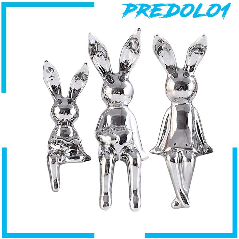 [Predolo1] 3pcs Patung Keluarga Kelinci Gambar Hewan Kamar Tidur Bunny Statue