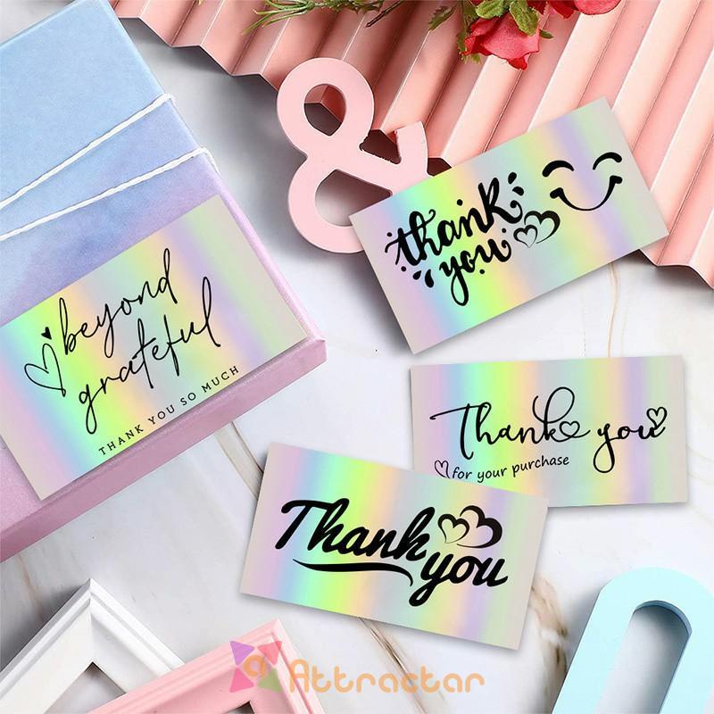 

✨In Stock 50 Buah/Bungkus 9*5 Cm Laser Pelangi Terima Kasih Kartu Kemasan Hadiah Kartu Terima Kasih-AT