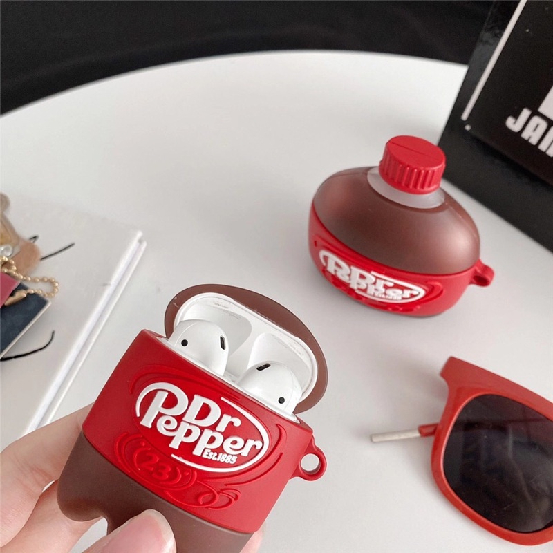 3d Cola Botol Minum Berbentuk Silikon Shockproof Bluetooth Earphone Case Cover Untuk Airpods1 2 Pro I12 i13 Inpods 12 13 Pro TWS Pelindung Dengan Kait