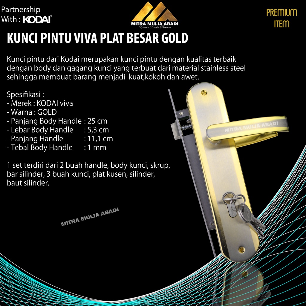 Kunci Pintu Besar Bulat Plat Gold 25 cm VIVA by Kodai I Gagang Bulat Lengkung