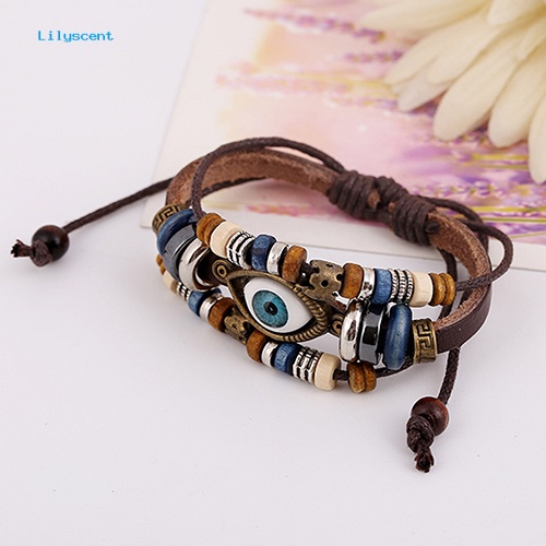 Lilyscent Unisex Handmade Turki Mata Faux Kulit Adjustable Gelang Gelang Perhiasan