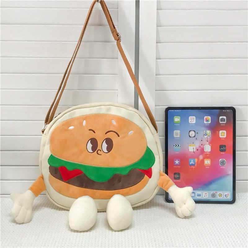 Sera seri lucu hamburger musim semi ceruk tas lucu baru awal musim semi tas kanvas satu bahu tas kreatif Douyin Xiaohongshu