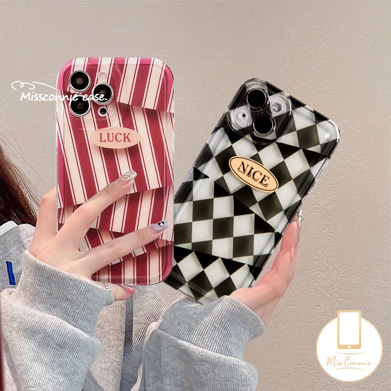 IPHONE Shockproof Airbag Soft Tpu Phone Case Kompatibel Untuk Iphone11 12 14 13 Pro Max7 6 8 6s Plus X XR 7Plus XS Max SE 2020 Couple Ins Art Stripe Diamond Irregular Pattern Cover