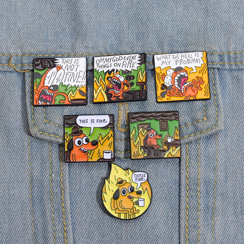 Anime This Is Fine Enamel Pin Kartun Hound Anjing Kuning Bros Lencana Kerah Pin Lucu Komik Perhiasan Hadiah