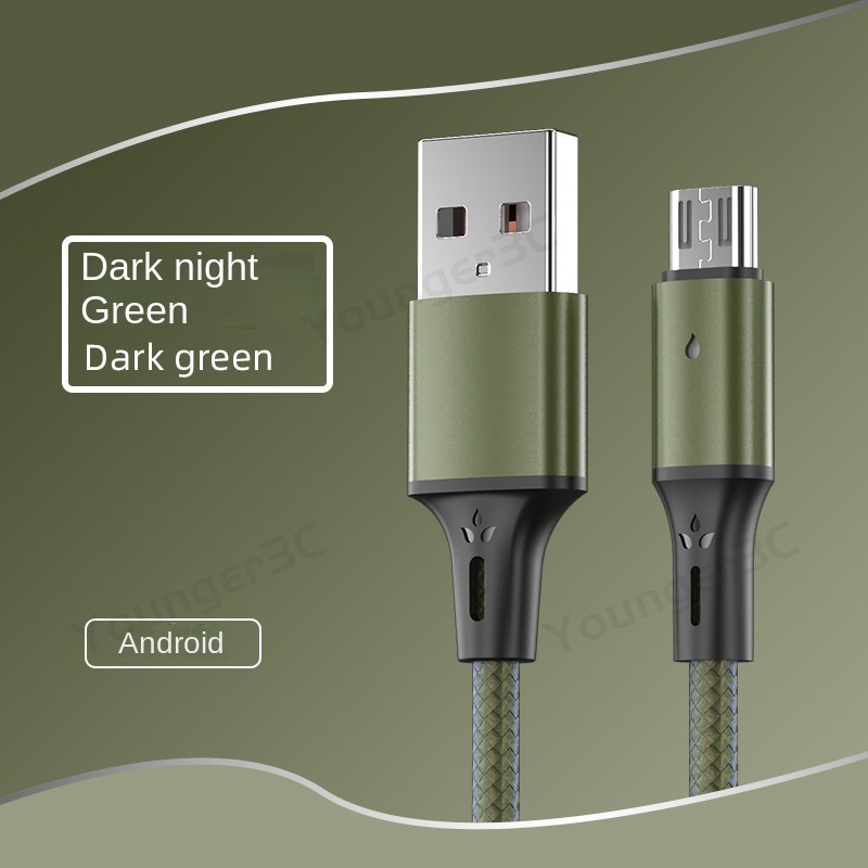 Lampu Pernafasan Warna-Warni Kabel Pengisian Cepat Anyaman Nilon 3A Flash Charging Kabel Data alloy Usb Ke Tipe-c Android ios Data Line