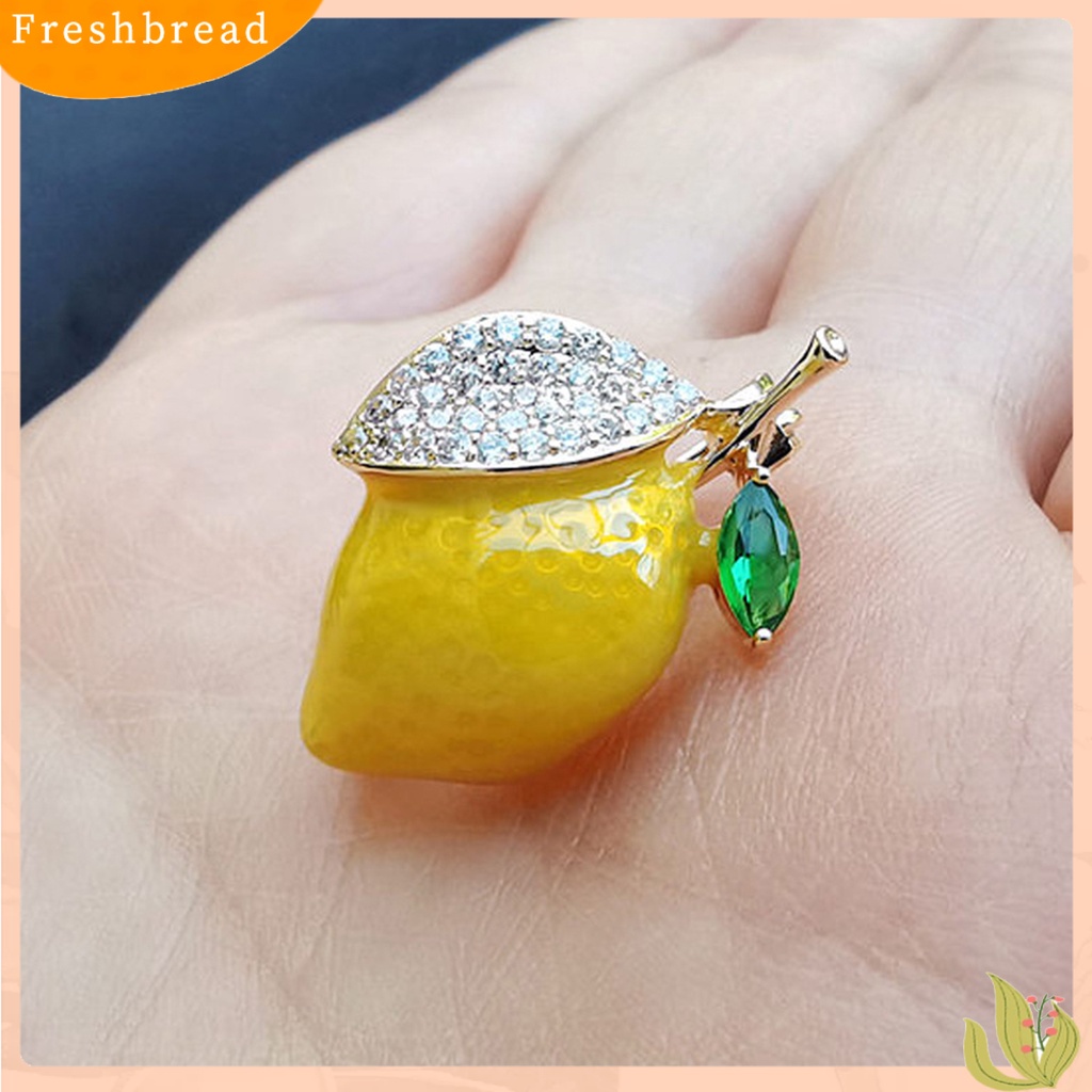 &lt; Freshbread &gt; Bros Pin Lemon Rhinestones Kuning Terang Kilau Menetes Minyak Bros Pakaian Dekor