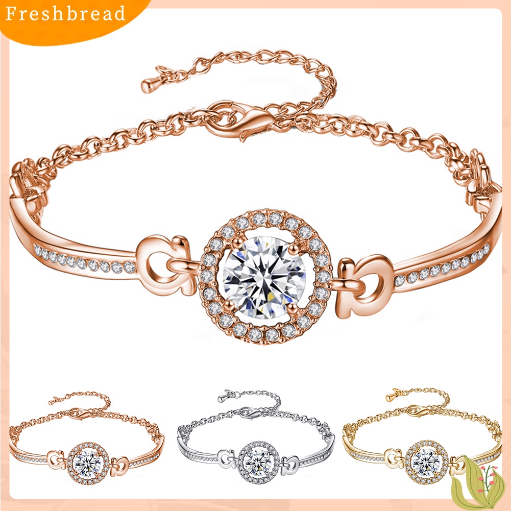 &lt; Freshbread &gt; Mewah Cubic Zirconia Bertatahkan Adjustable Rantai Gelang Bangle Wanita Perhiasan Hadiah