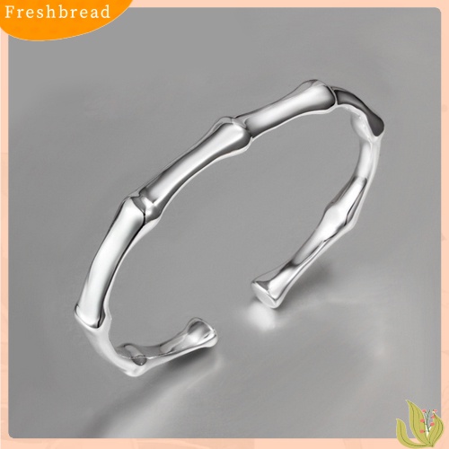 &lt; Freshbread &gt; Fashion Wanita Perak Berlapis Bangle Hadiah Bambu Pembukaan Bersama Manset Gelang