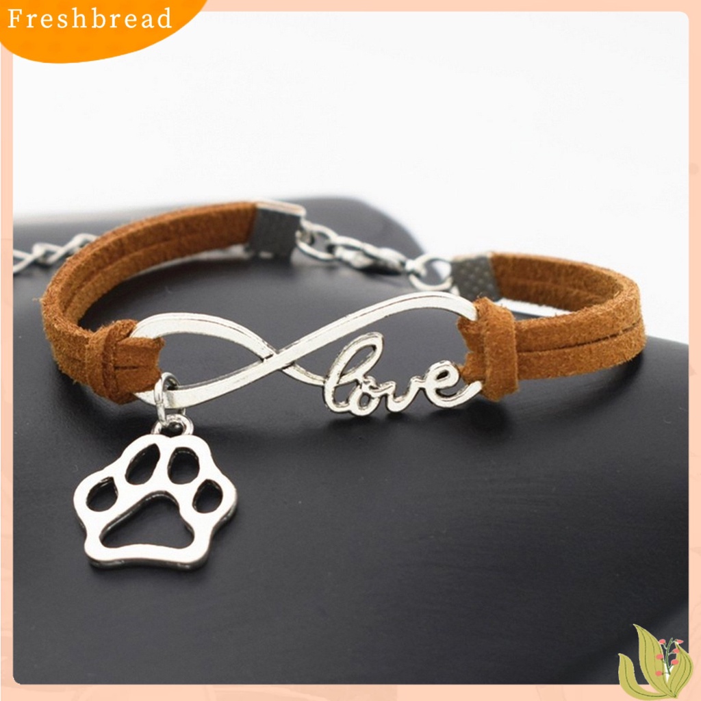 &lt; Freshbread &gt; Wanita Unisex Bergaya Paw Pendant Infinity Cinta Kulit Imitasi Buatan Tangan Gelang