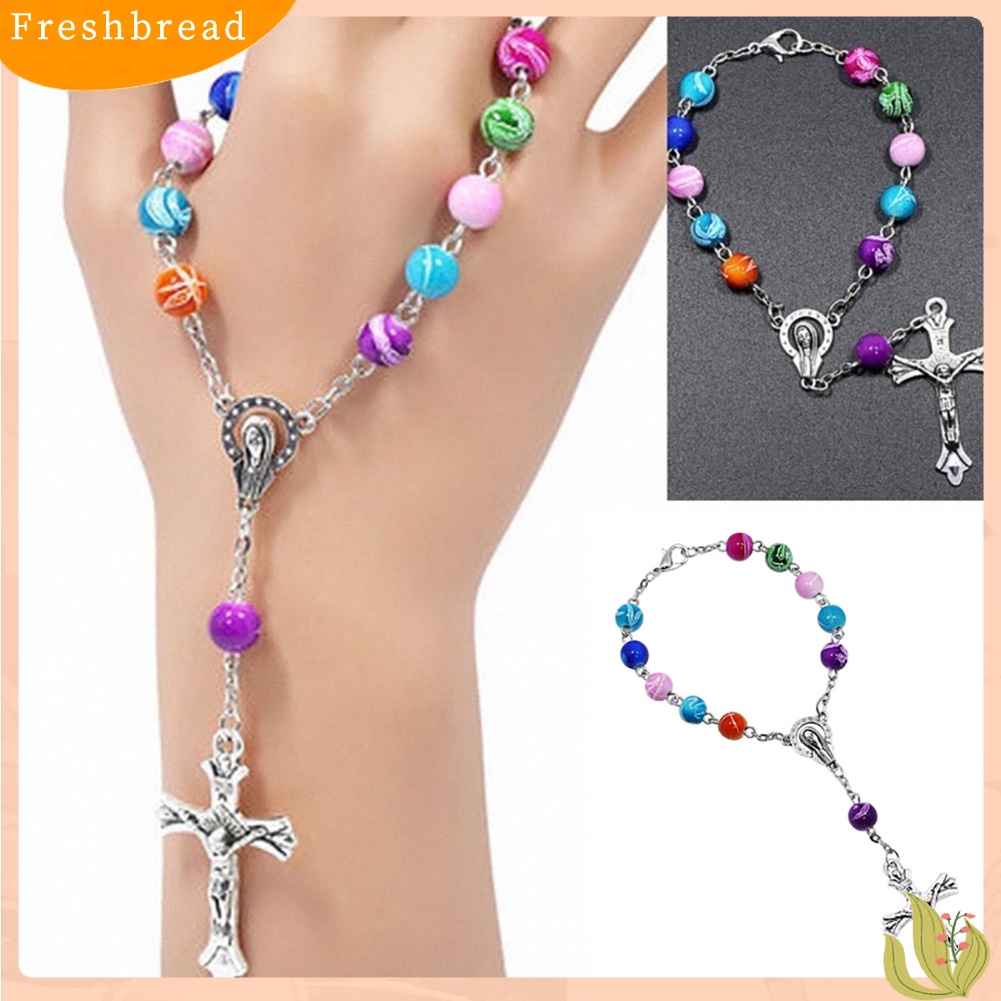 &lt; Freshbread &gt; Kristen Dewi Yesus Liontin Salib Manik-Manik Warna-Warni Rantai Wanita Gelang