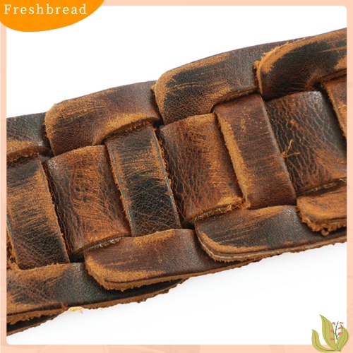 < Freshbread > Retro Menenun Kulit Imitasi Gelang Snaps Pengikat Gelang Pria Perhiasan Hadiah