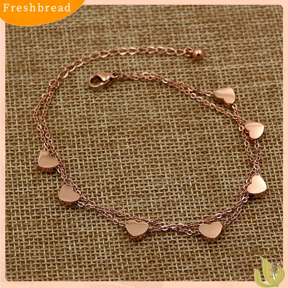 &lt; Freshbread &gt; Fashion Wanita Paduan Pesona Hati Dual Layer Rantai Gelang Pesta Perhiasan Hadiah