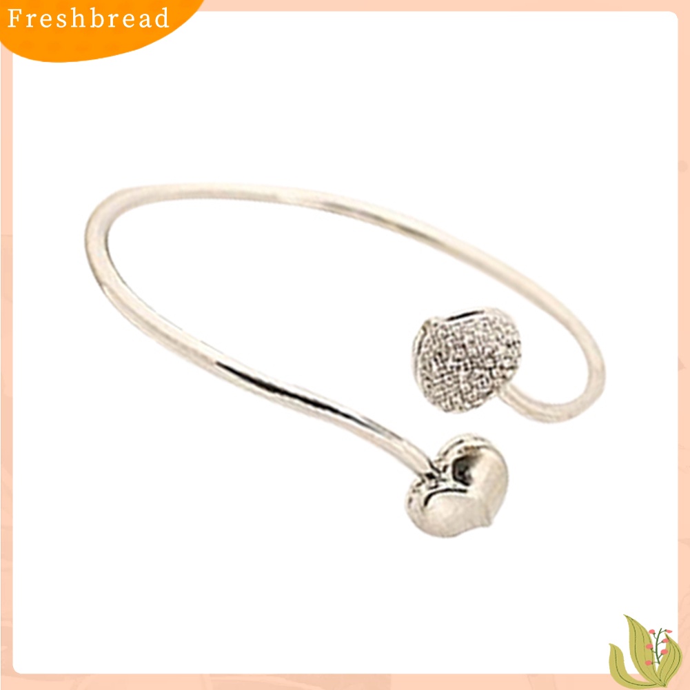 &lt; Freshbread &gt; Gadis Indah Berlian Imitasi Manis Pesona Hati Terbuka Gelang Adjustable Bangle Hadiah