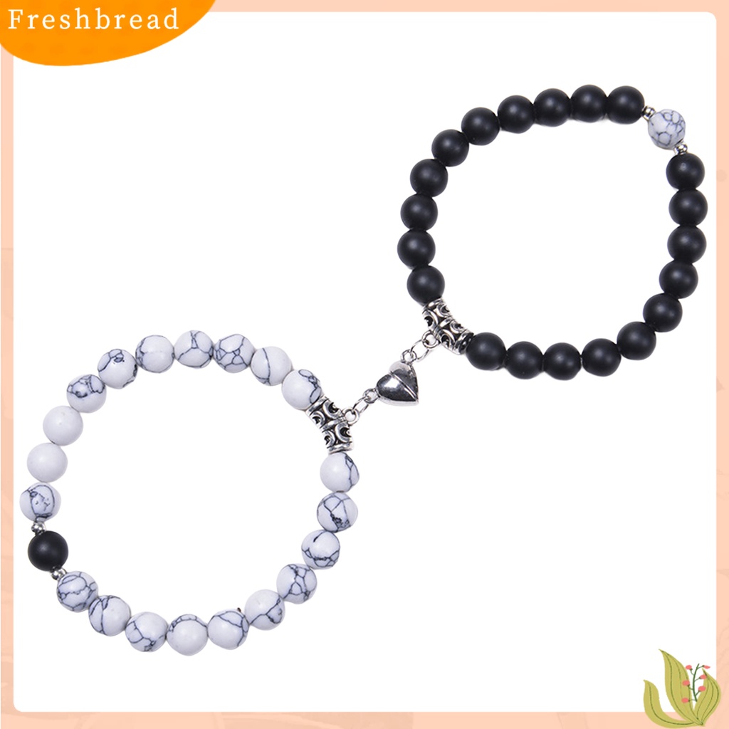 &lt; Freshbread &gt; 2Pcs Gelang Unisex Manik-Manik Hati Pria Wanita Batu Buram Anti Luntur Bangles Untuk Pacaran