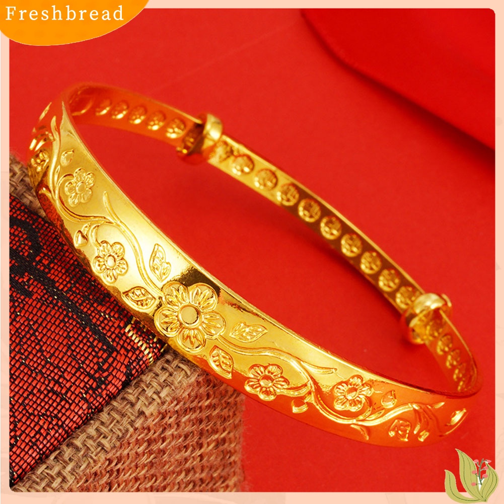 &lt; Freshbread &gt; Vintage Wanita Ikan Mas Bunga Ukir Gelang Bangle Pesta Pernikahan Perhiasan Hadiah