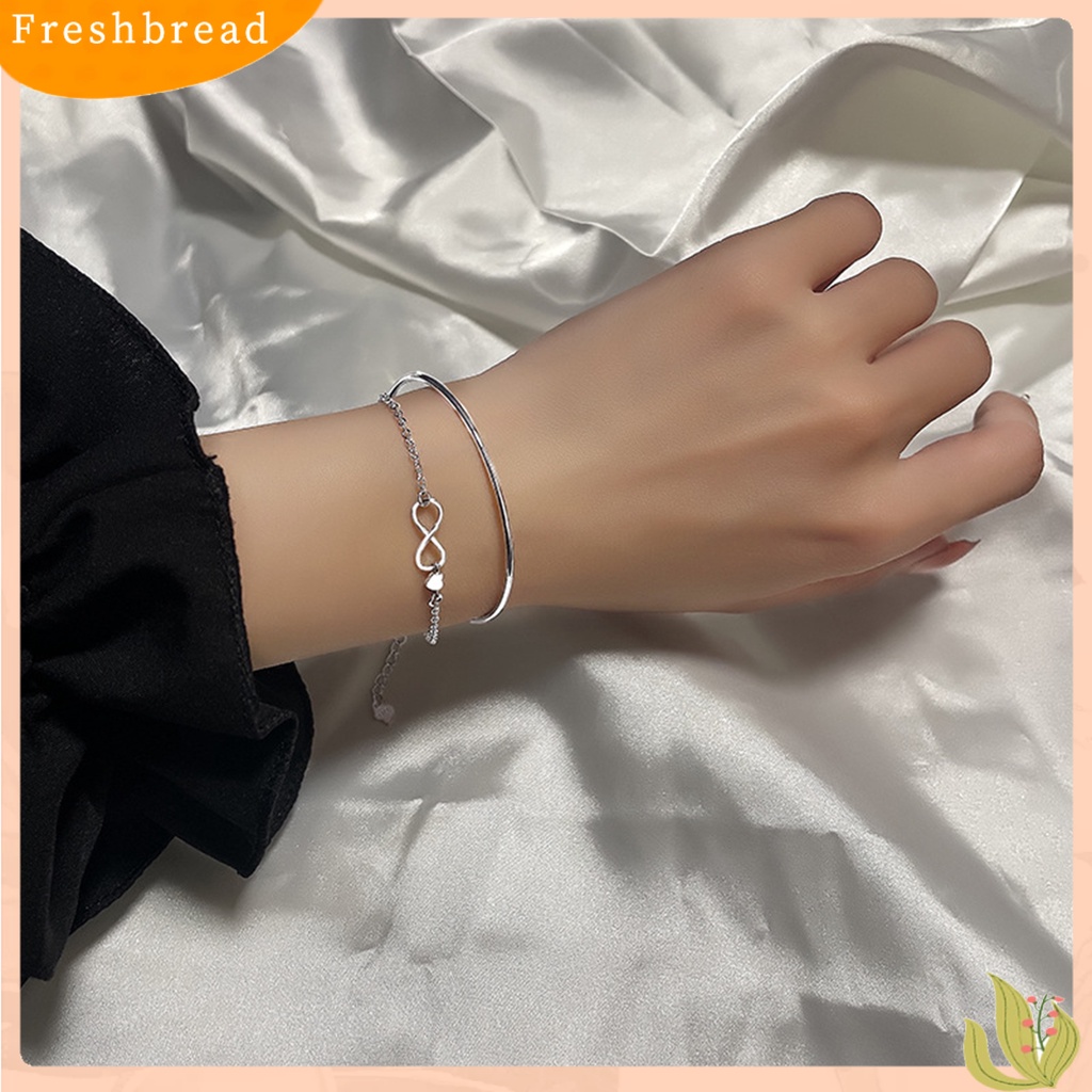 &lt; Freshbread &gt; Wanita Gelang Lapisan Ganda Kilau Cerah Liontin Cinta Abadi Electroplating Anniversary Souvenir Unfading Infinity Charm Bracelet Bangle Untuk Pakaian Sehari-Hari