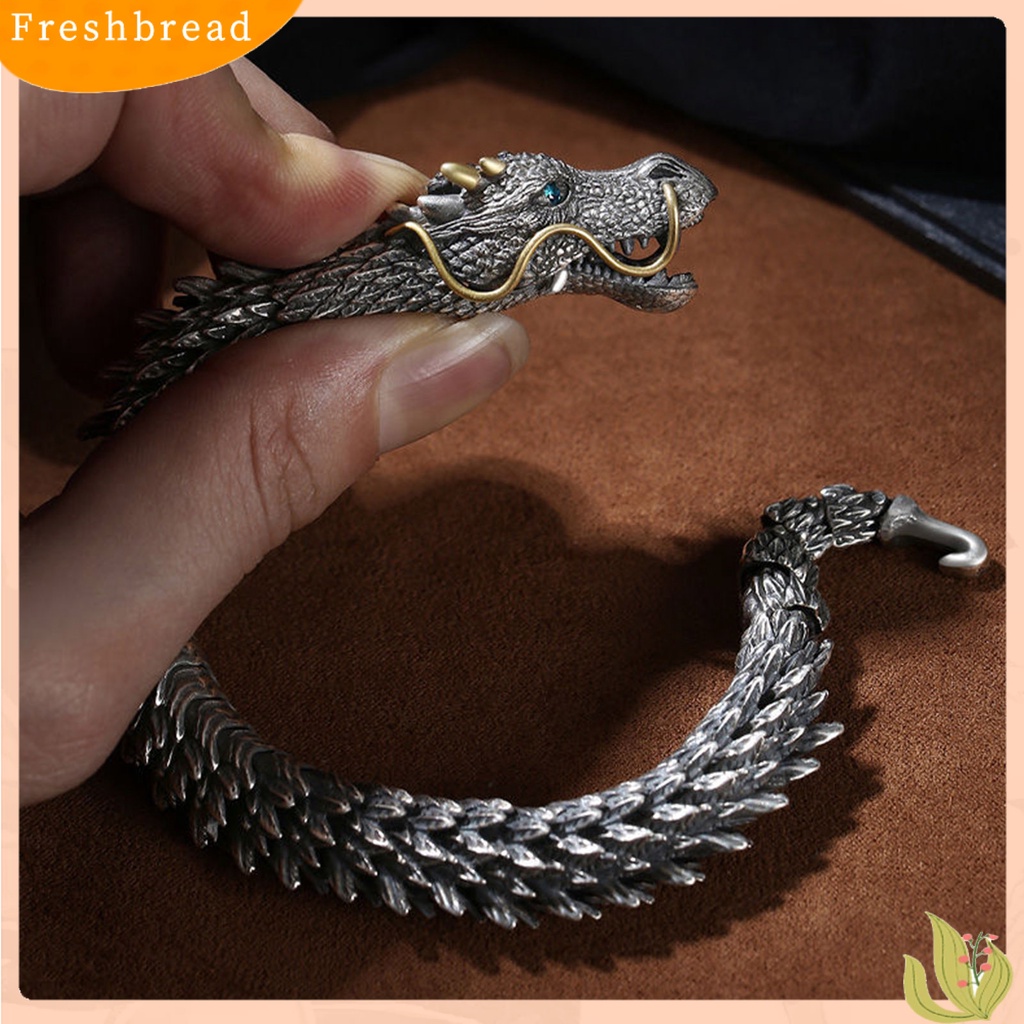 &lt; Freshbread &gt; Pria Gelang Adjustable Hypoallergenic Hip-hop Distress Koleksi Perhiasan Aksesoris Tembaga Gaya Retro Kepala Naga Laki-Laki Cuff Bangle Untuk Pesta