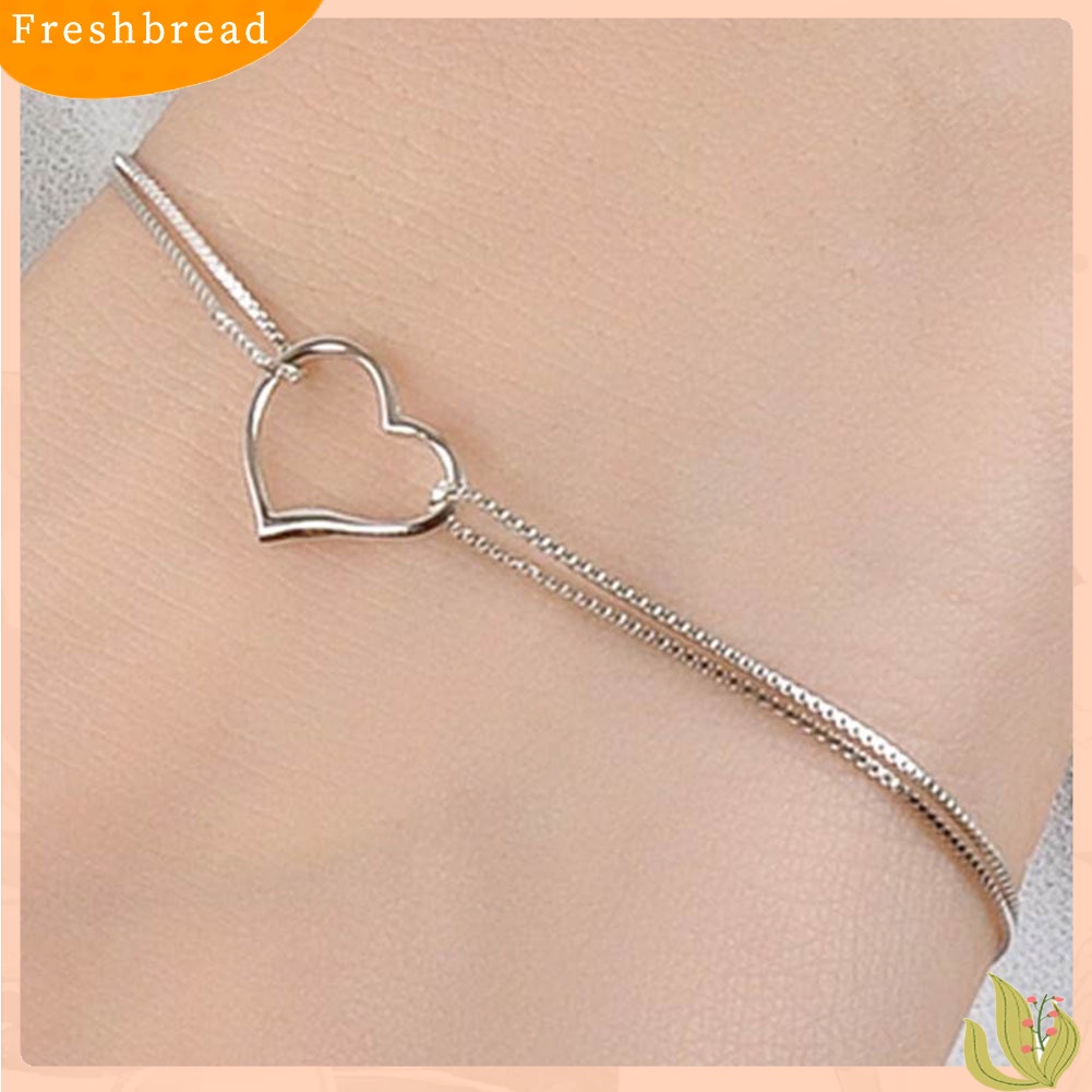 &lt; Freshbread &gt; Fashion Wanita Rantai Lapisan Ganda Berongga Jantung Pesona Gelang Bangle Perhiasan