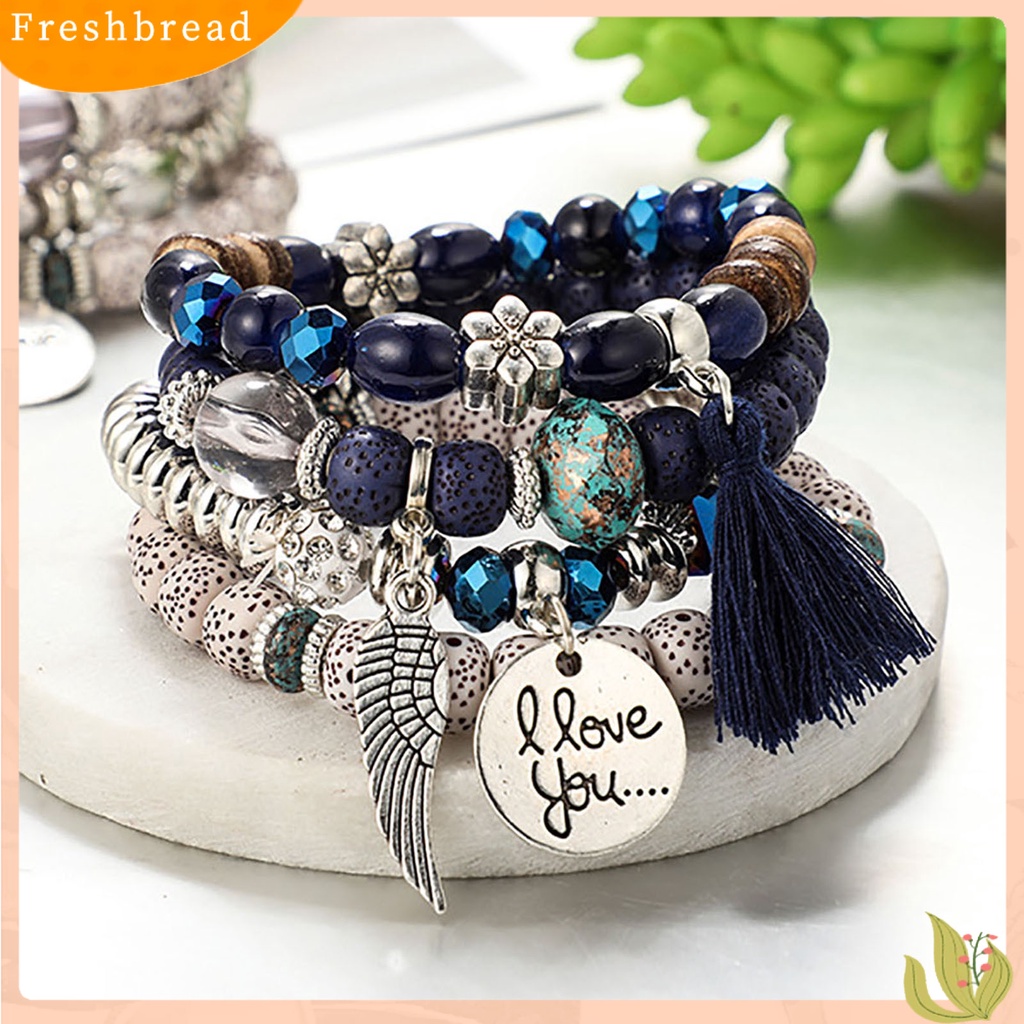 &lt; Freshbread &gt; 4pcs/Set Gelang Wanita Gaya Bohemian Manik-Manik Vintage Rantai Tangan Rumbai Untuk Hadiah