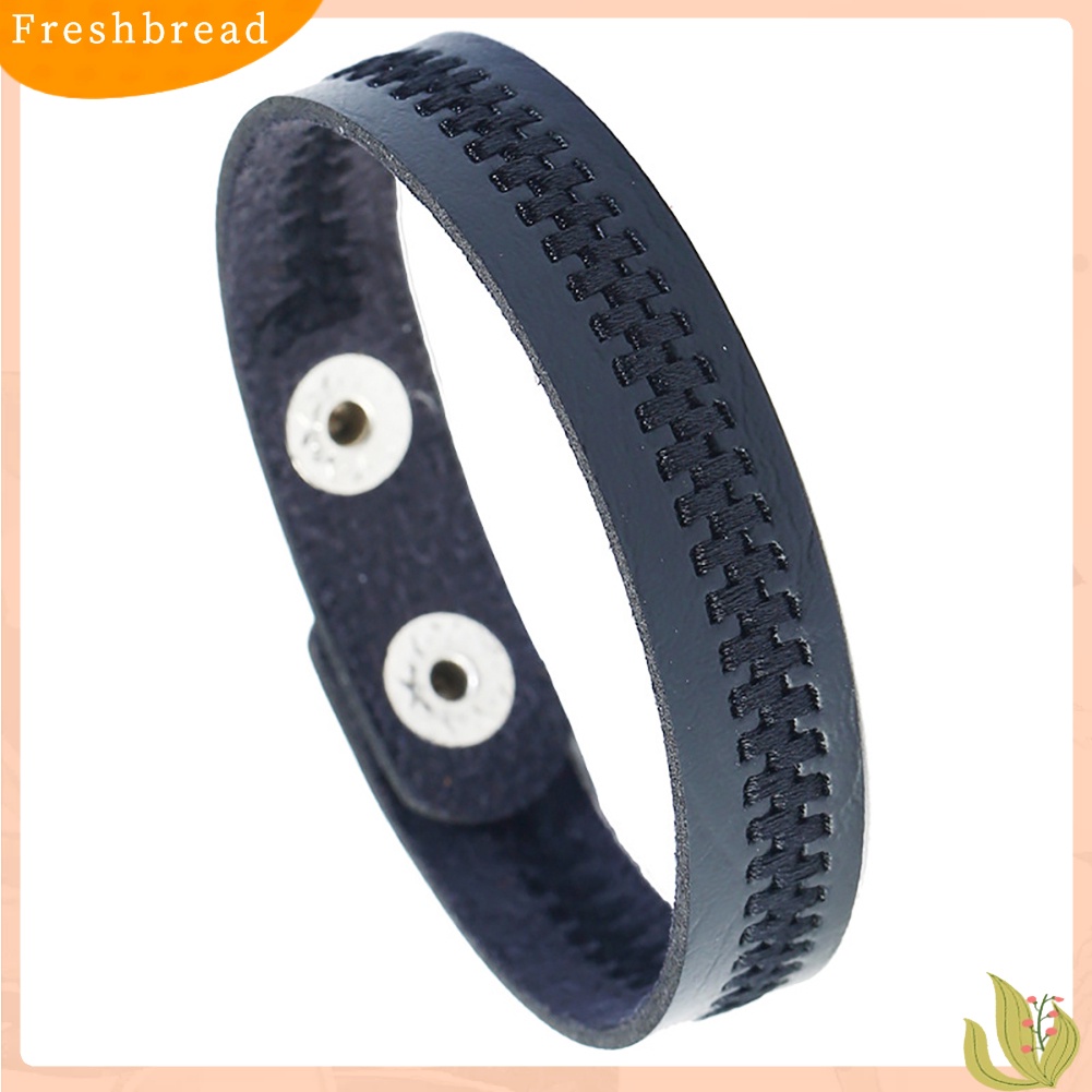 &lt; Freshbread &gt; Bordir Sederhana Ritsleting Kulit Imitasi Unisex Pasangan Gelang Bangle Perhiasan Hadiah