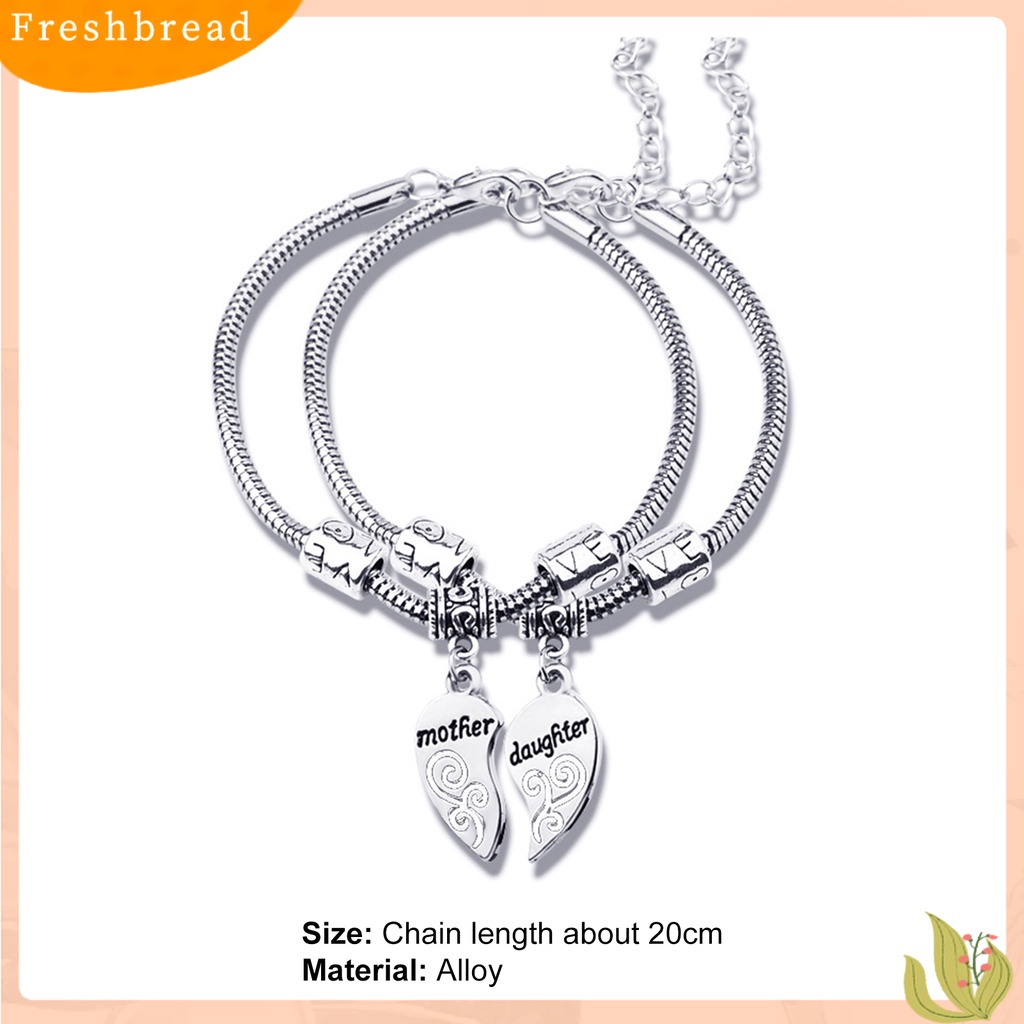 &lt; Freshbread &gt; 2pcs/Set Gelang Putri Ibu Bentuk Hati Bahan Alloy Tahan Lama Set Gelang Stainless Untuk Hadiah