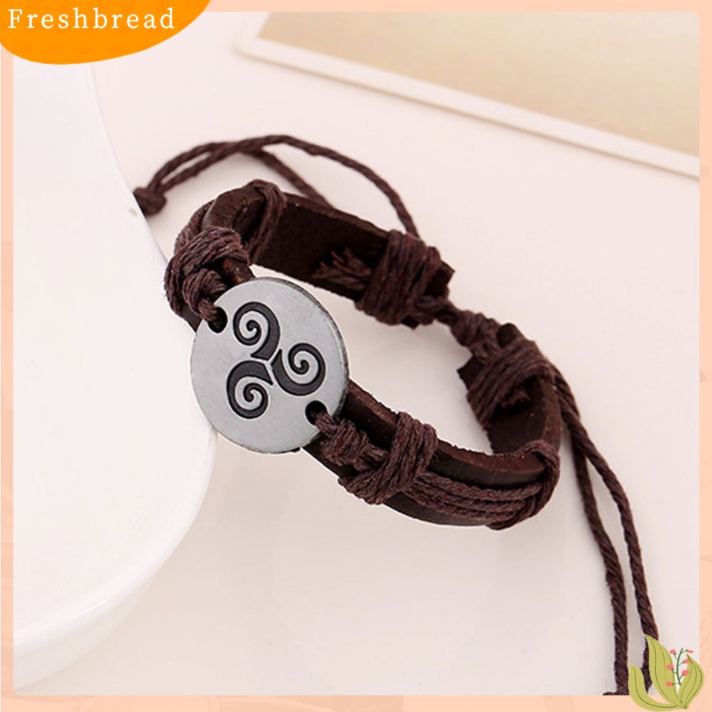 &lt; Freshbread &gt; Vintage Pria Wanita Spiral Triskele Putaran Pesona Dikepang Gelang Kulit Imitasi