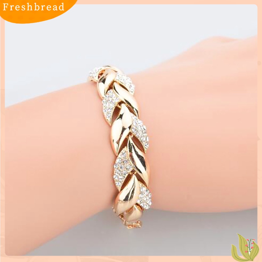 &lt; Freshbread &gt; Gelang Berlian Imitasi Daun Emas Adjustable Bangle Daun Elegan Untuk Wanita