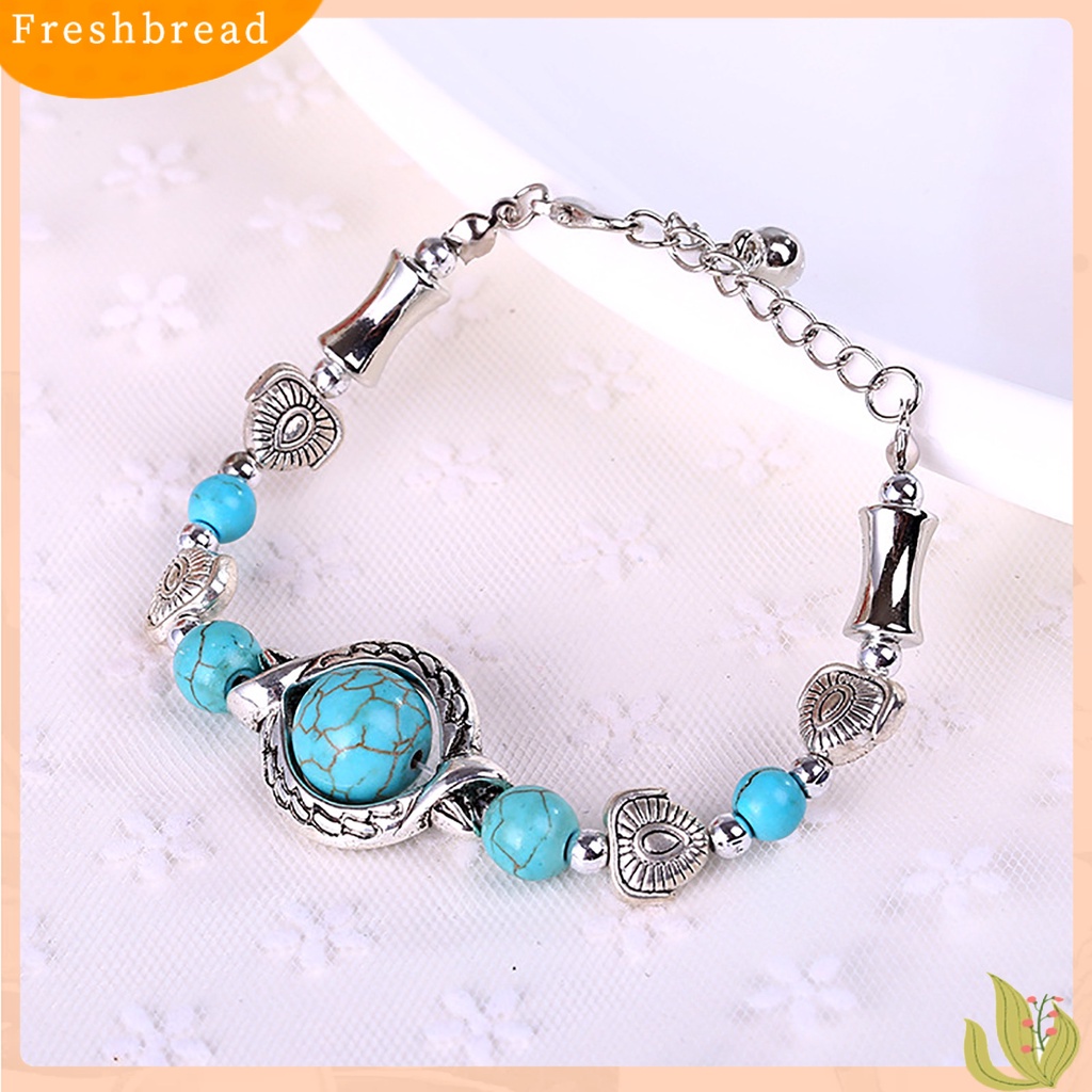 &lt; Freshbread &gt; Kupu-Kupu Dekorasi Adjustable Unisex Gelang Alloy Handmade Turquoises Beads Retro Gelang Perhiasan Aksesoris