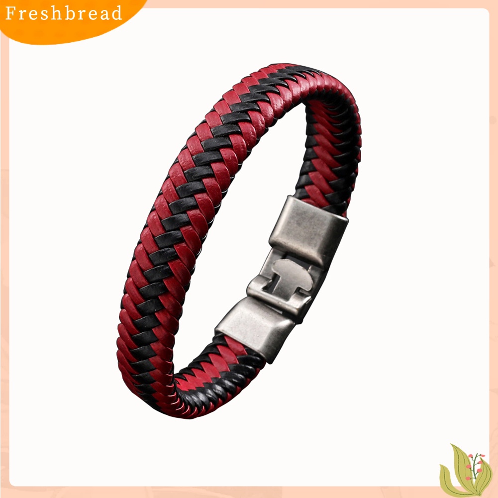 &lt; Freshbread &gt; Pria Wanita Kulit Imitasi Dikepang Gelang Gesper Bangle Perhiasan Gelang Hadiah