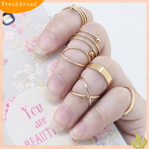 &lt; Freshbread &gt; 6Pcs/Set Wanita Golden Tone Stack Polos Slim Band Midi Ring Spiral Knuckle Rings