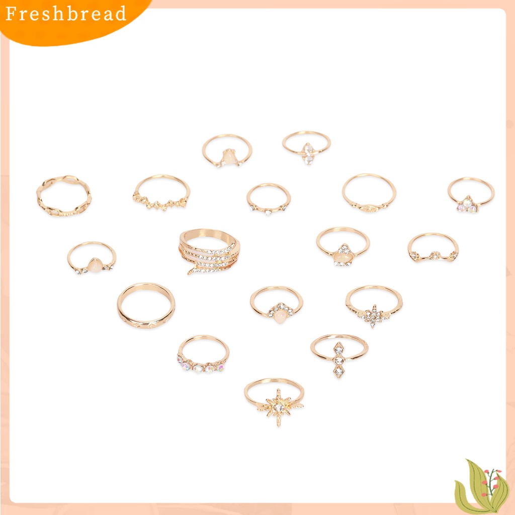 &lt; Freshbread &gt; 17Pcs/Set Cincin Jari Bohemian Perhiasan Hadiah Wanita Buatan Batu Permata Berlian Imitasi Finger Ring Untuk Pacaran