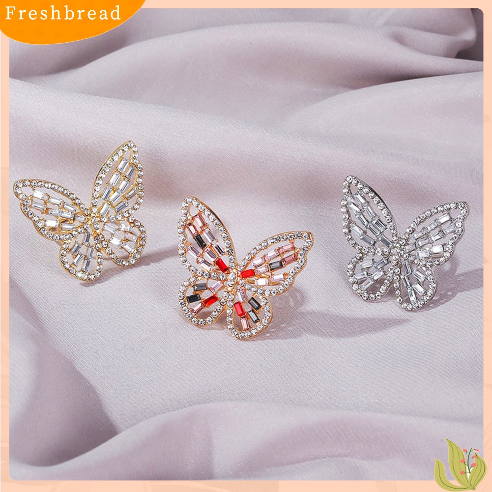 &lt; Freshbread &gt; Mewah Wanita Cubic Zirconia Berongga Kupu-Kupu Pembukaan Jari Cincin Perhiasan Hadiah