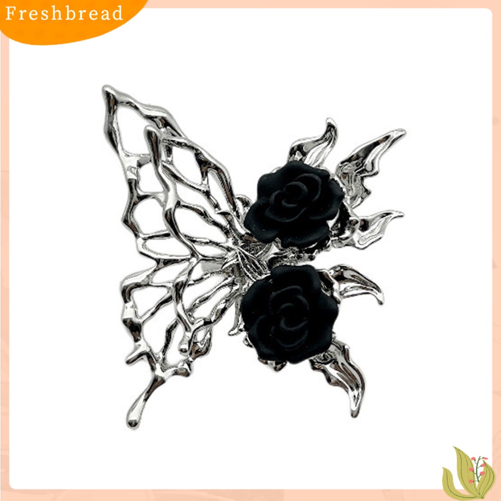 < Freshbread > Wanita Cincin Berlebihan Pembukaan Gothic Punk Tidak Teratur Hadiah Berlian Imitasi Berongga Kupu-Kupu Hitam Mawar Jari Cincin Perhiasan Fashion