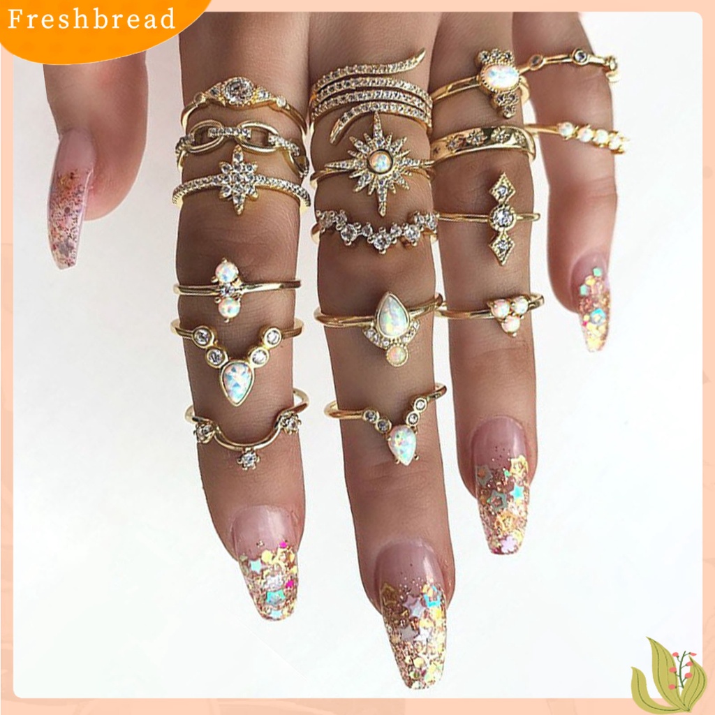 &lt; Freshbread &gt; 17 Pcs Stackable Knuckle Rings Geometris Berlian Imitasi Wanita Vintage Sparkling Finger Rings Perhiasan Aksesoris