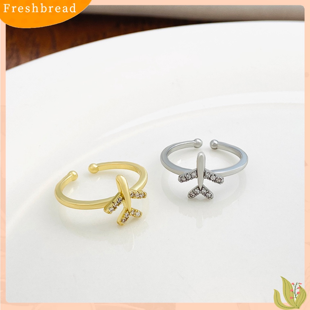 &lt; Freshbread &gt; Jari Cincin Pembukaan Dapat Disesuaikan Dipoles Hadiah Logam Berkilau Pesawat Wanita Cincin Perhiasan Aksesoris