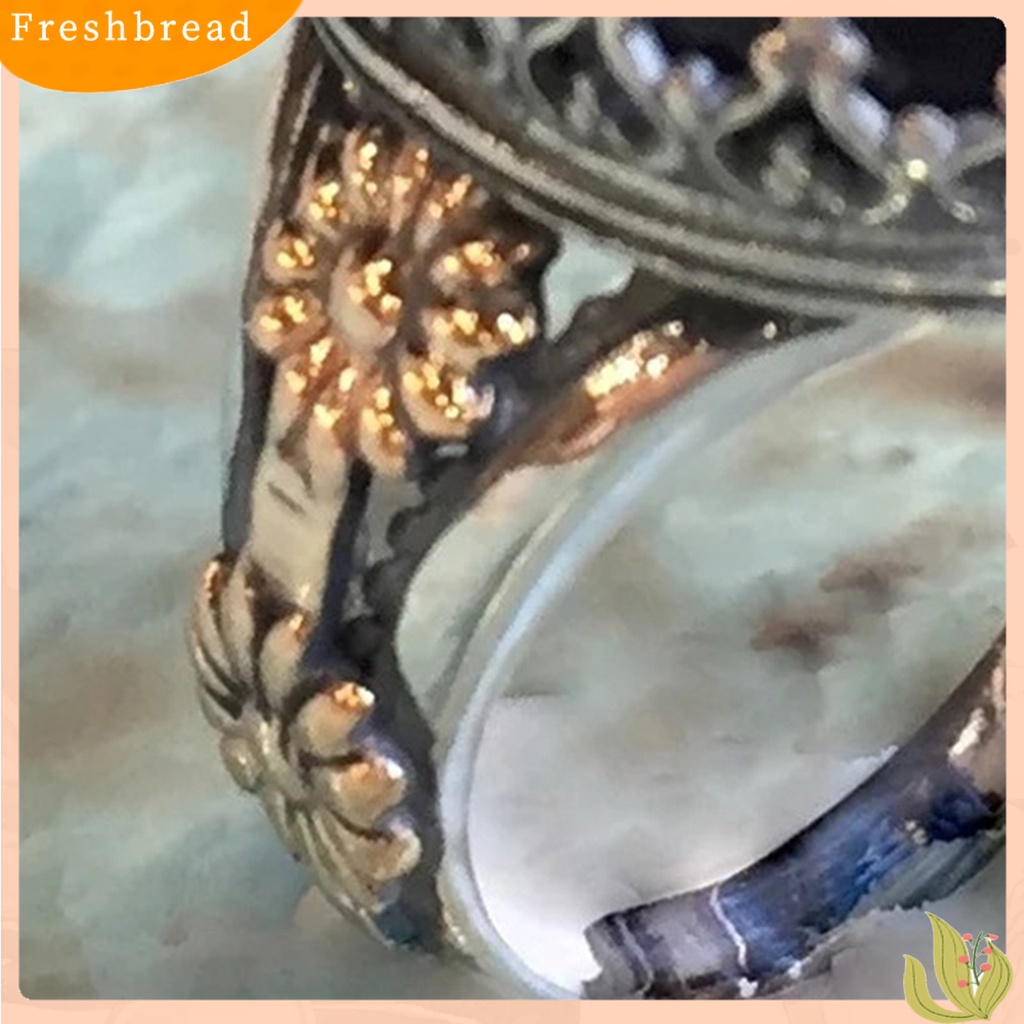 &lt; Freshbread &gt; Cincin Unisex Lebar Gaya Batu Ukir Pola Bunga Cincin Permata Imitasi Aksesoris Perhiasan