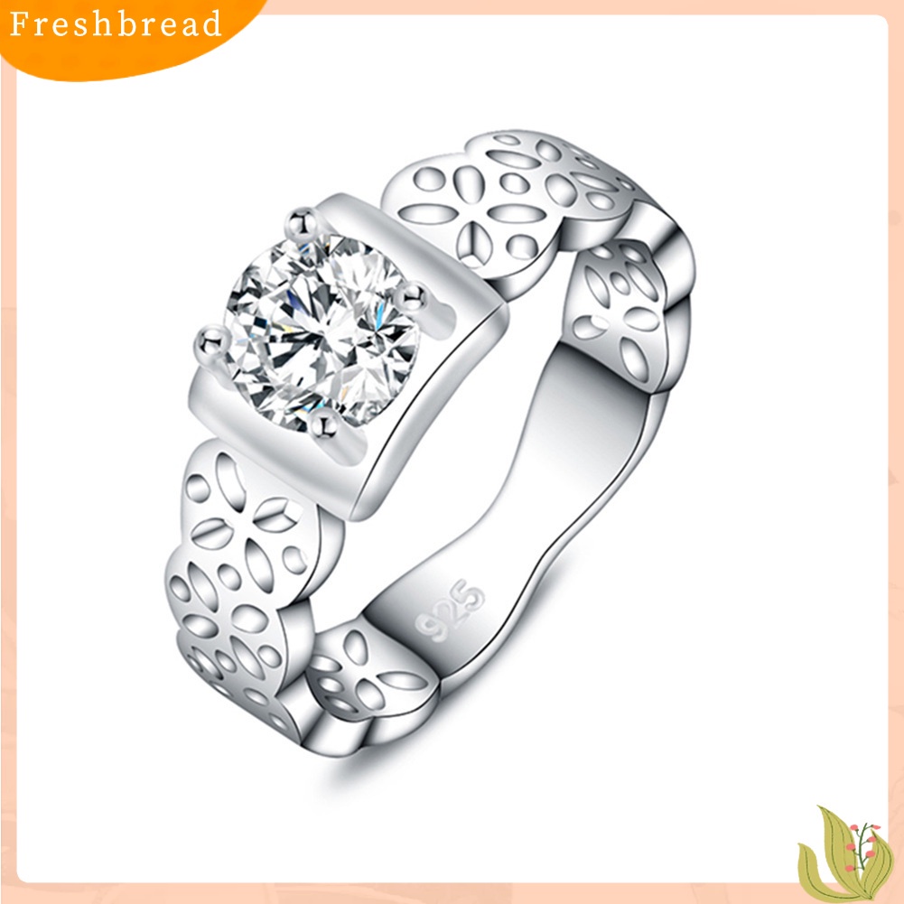 &lt; Freshbread &gt; Vintage Wanita Berongga Bunga Berlian Imitasi Perak Disepuh Jari Cincin Perhiasan Pernikahan