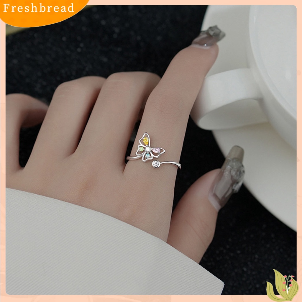 &lt; Freshbread &gt; Wanita Cincin Manis Warna-Warni Cubic Zirconia Open End Temperamen Bentuk Kupu-Kupu Hias Berlian Imitasi Jari Telunjuk Cincin Aksesoris Fashion