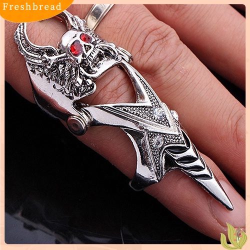 &lt; Freshbread &gt; Fashion Pria Gothic Punk 2steps Skull Joint Knight Finger Cincin Baja Titanium