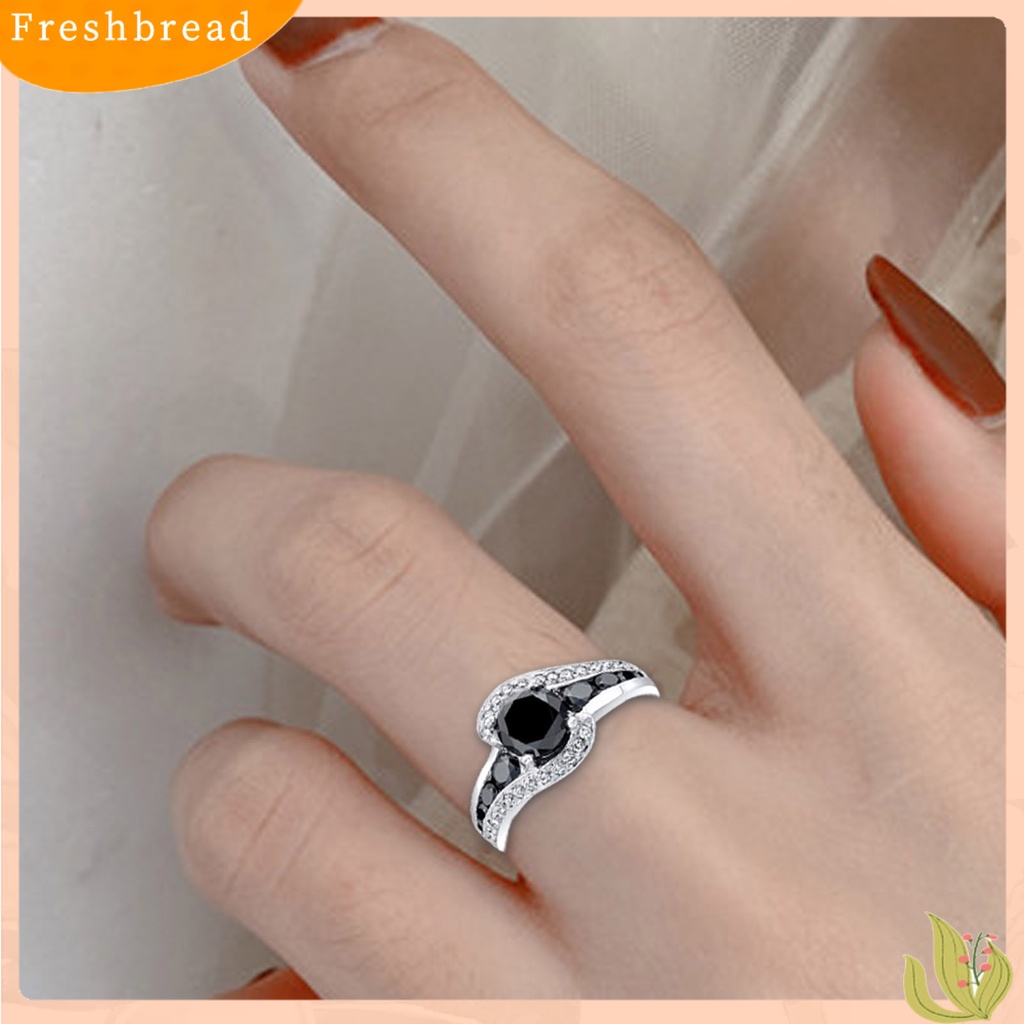 &lt; Freshbread &gt; Cincin Jari Geometris Hitam Cubic Zirconia Perhiasan Fashion Penampilan Indah Finger Ring Untuk Pernikahan