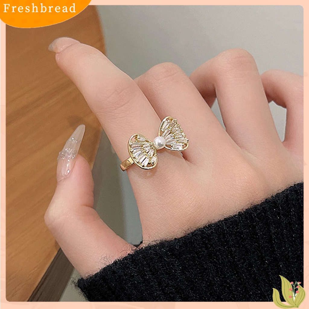 &lt; Freshbread &gt; Wanita Jari Telunjuk Cincin Busur-Simpul Bentuk Berongga Keluar Pembukaan Cubic Zirconia Jari Yang Dapat Disesuaikan Dekorasi Ringan Halus Knuckle Ring Women Jewelry